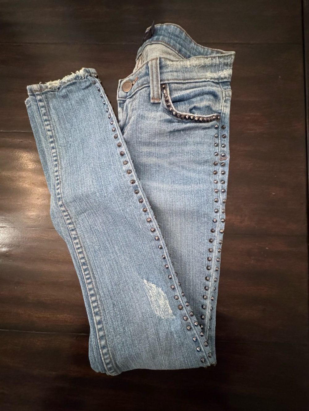 Vintage Y2K JET John Eshaya Studded Skinny Jeans Distressed Low Rise Womens 00